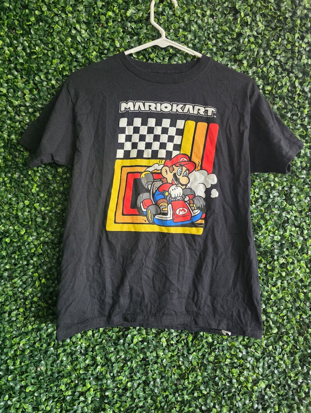 Nintendo Kids Yout Black Mario Kart Graphic Tee with Red/Yellow Accents Size L